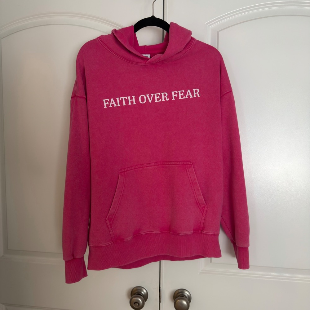 Digiprint Apparel Faith Over Fear Pink Mineral Wash Hoodie Psalms 118:6 Small